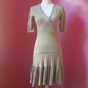 BCBGMAXAZRIA Silk Mix Khaki Knit Dress